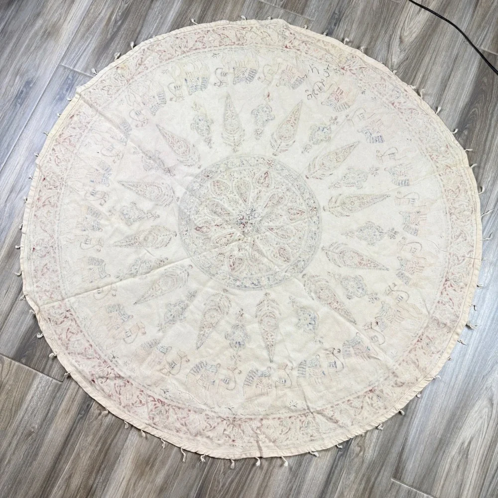 Vintage‎ Kalamkari Tablecloth Ghalamkar Block Print Round Mandala